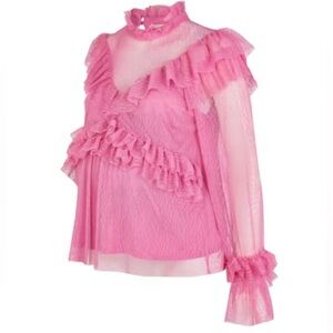 River Island pink lace and ruffles and tiered whimsical maternity top size 14